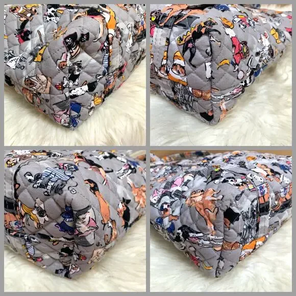 VERA BRADLEY Rare Gray Multi HOWL-O-WEEN Halloween Dogs Zip Top Cotton VERA Tote - Picture 14 of 16